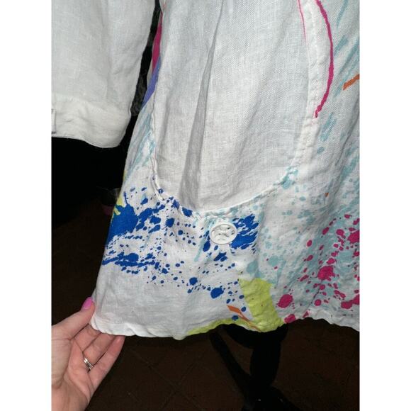 Ali Meyers Scoop Neck Tunic Top Linen Fun Colorful M artsy Lagenlook vacation - Picture 5 of 10